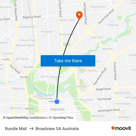 Rundle Mall to Broadview SA Australia map