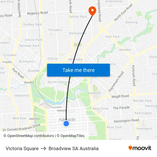 Victoria Square to Broadview SA Australia map