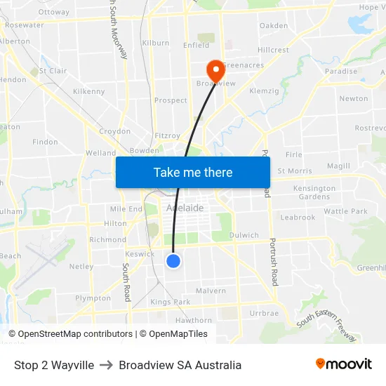 Stop 2 Wayville to Broadview SA Australia map