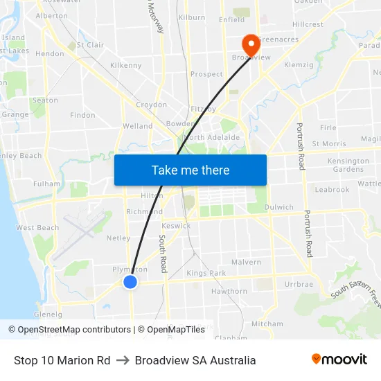 Stop 10 Marion Rd to Broadview SA Australia map