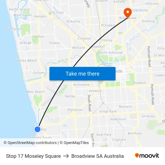 Stop 17 Moseley Square to Broadview SA Australia map