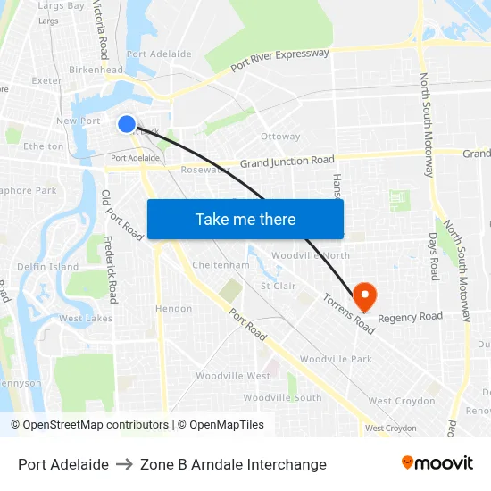 Port Adelaide to Zone B Arndale Interchange map