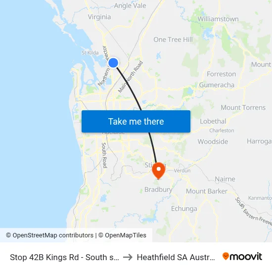 Stop 42B Kings Rd - South side to Heathfield SA Australia map