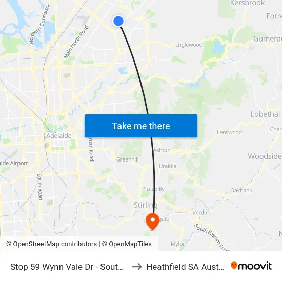Stop 59 Wynn Vale Dr - South side to Heathfield SA Australia map