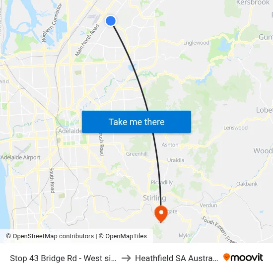 Stop 43 Bridge Rd - West side to Heathfield SA Australia map