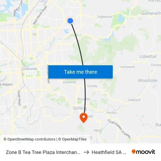 Zone B Tea Tree Plaza Interchange - West side to Heathfield SA Australia map