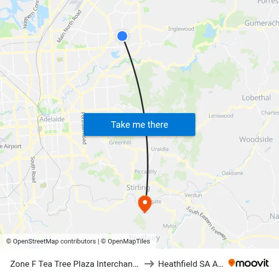 Zone F Tea Tree Plaza Interchange - East side to Heathfield SA Australia map
