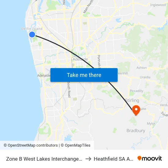 Zone B West Lakes Interchange - West side to Heathfield SA Australia map