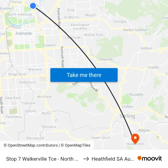 Stop 7 Walkerville Tce - North West side to Heathfield SA Australia map