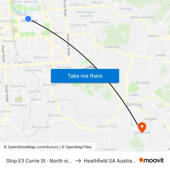 Stop E3 Currie St - North side to Heathfield SA Australia map