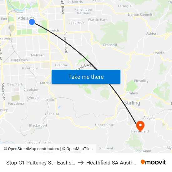 Stop G1 Pulteney St - East side to Heathfield SA Australia map