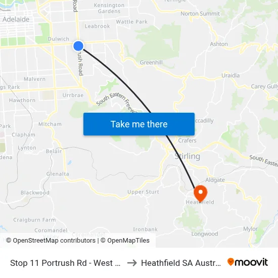Stop 11 Portrush Rd - West side to Heathfield SA Australia map
