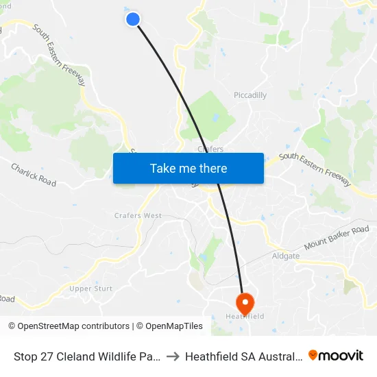 Stop 27 Cleland Wildlife Park to Heathfield SA Australia map