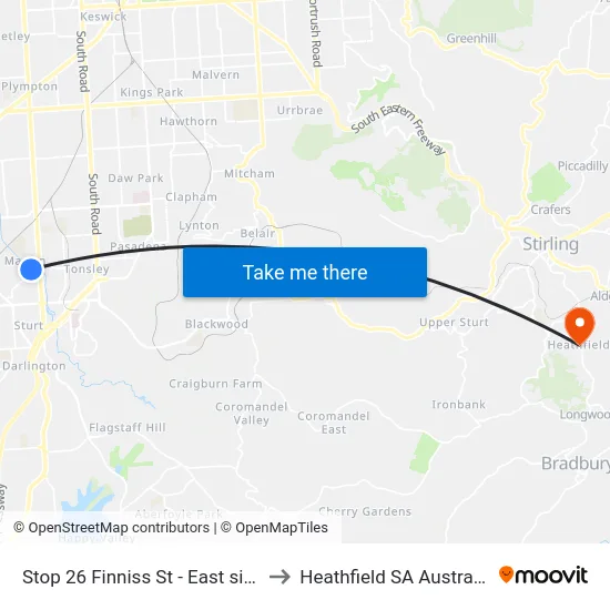 Stop 26 Finniss St - East side to Heathfield SA Australia map