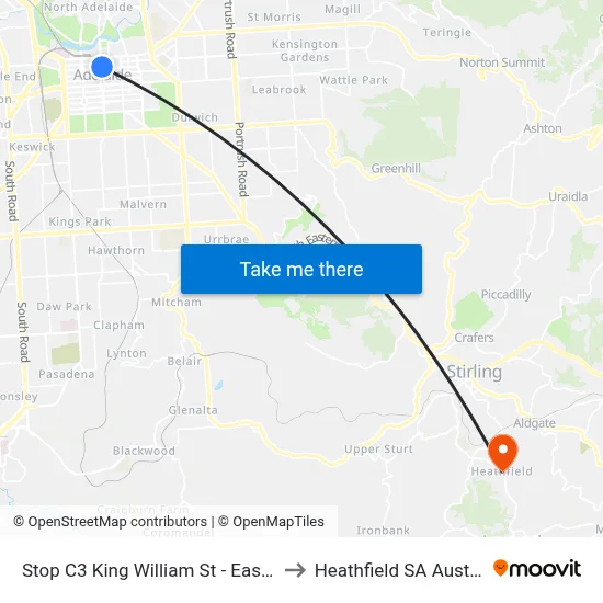 Stop C3 King William St - East side to Heathfield SA Australia map