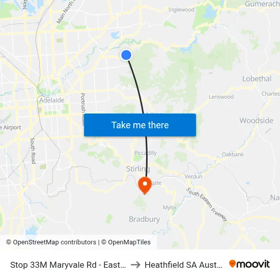 Stop 33M Maryvale Rd - East side to Heathfield SA Australia map