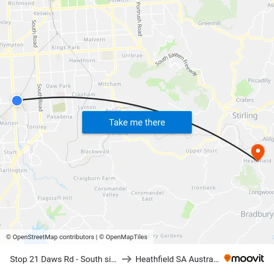 Stop 21 Daws Rd - South side to Heathfield SA Australia map