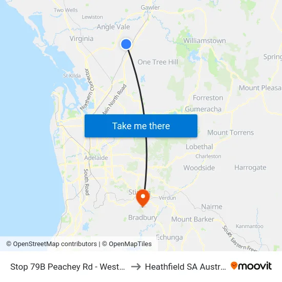 Stop 79B Peachey Rd - West side to Heathfield SA Australia map