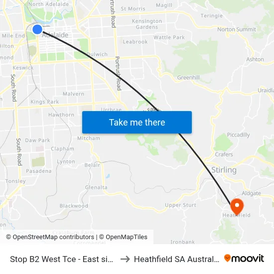 Stop B2 West Tce - East side to Heathfield SA Australia map