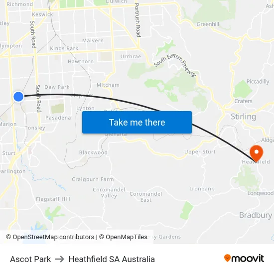 Ascot Park to Heathfield SA Australia map