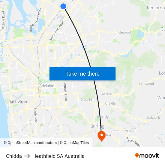Chidda to Heathfield SA Australia map