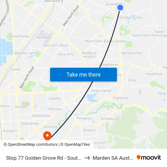 Stop 77 Golden Grove Rd - South side to Marden SA Australia map
