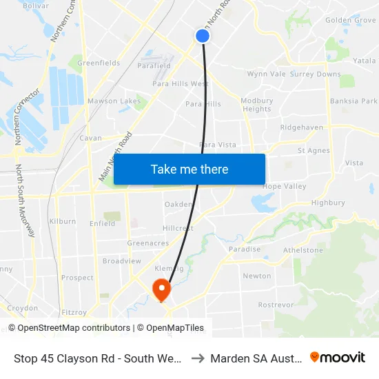 Stop 45 Clayson Rd - South West side to Marden SA Australia map