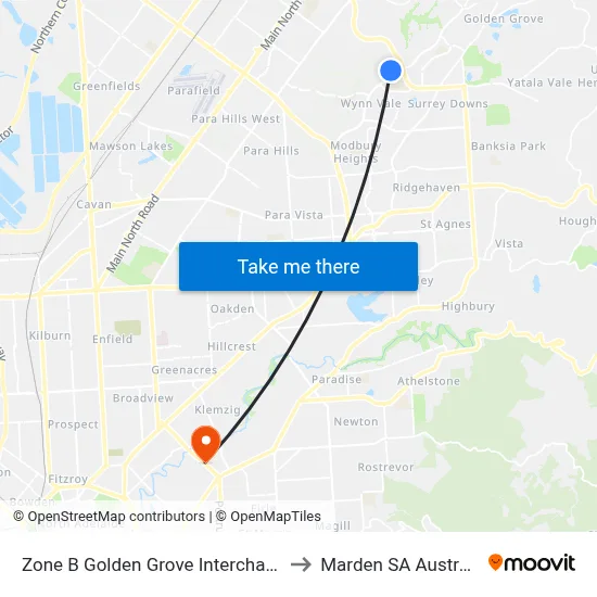 Zone B Golden Grove Interchange to Marden SA Australia map