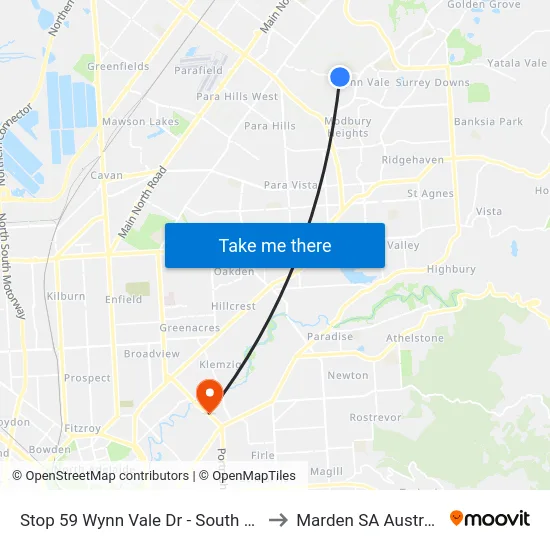 Stop 59 Wynn Vale Dr - South side to Marden SA Australia map