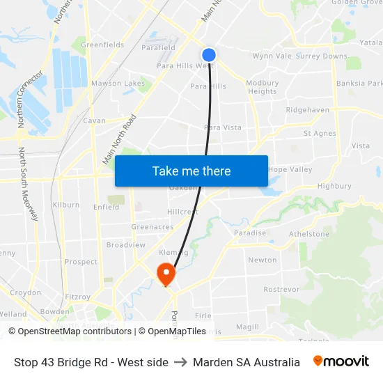 Stop 43 Bridge Rd - West side to Marden SA Australia map