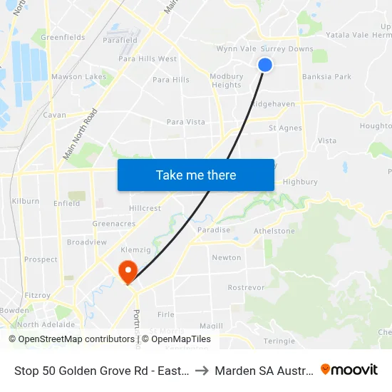 Stop 50 Golden Grove Rd - East side to Marden SA Australia map