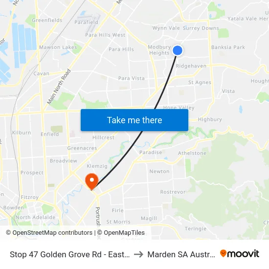 Stop 47 Golden Grove Rd - East side to Marden SA Australia map