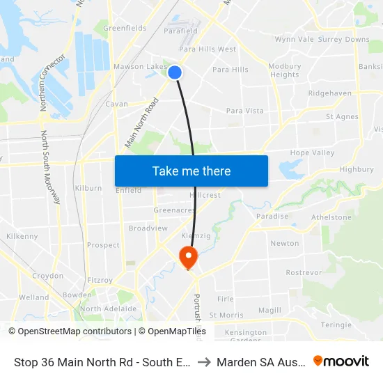 Stop 36 Main North Rd - South East side to Marden SA Australia map