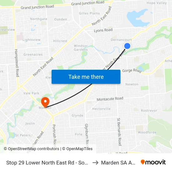 Stop 29 Lower North East Rd - South East side to Marden SA Australia map