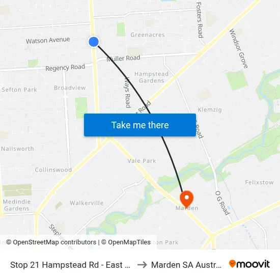 Stop 21 Hampstead Rd - East side to Marden SA Australia map