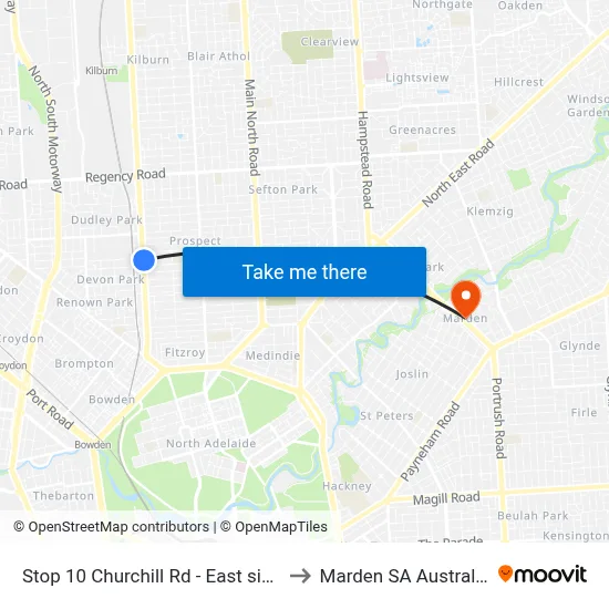 Stop 10 Churchill Rd - East side to Marden SA Australia map