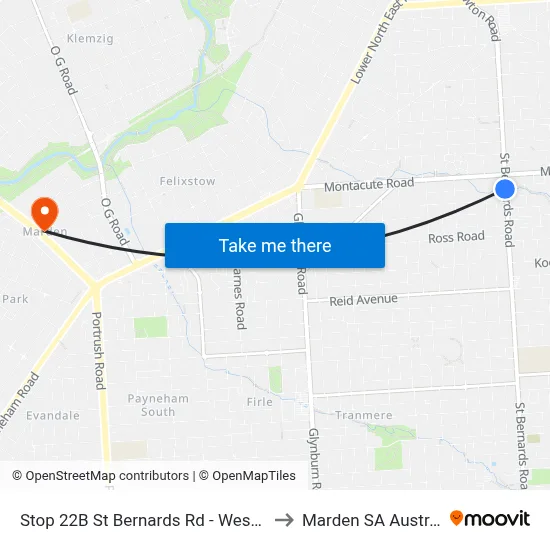 Stop 22B St Bernards Rd - West side to Marden SA Australia map