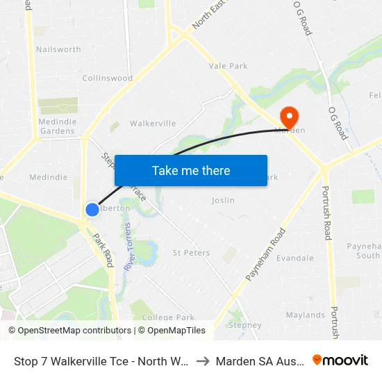 Stop 7 Walkerville Tce - North West side to Marden SA Australia map
