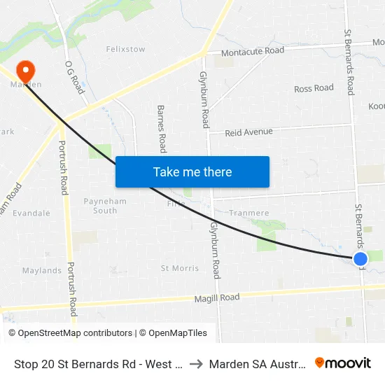 Stop 20 St Bernards Rd - West side to Marden SA Australia map