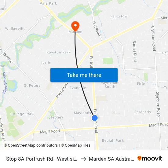 Stop 8A Portrush Rd - West side to Marden SA Australia map