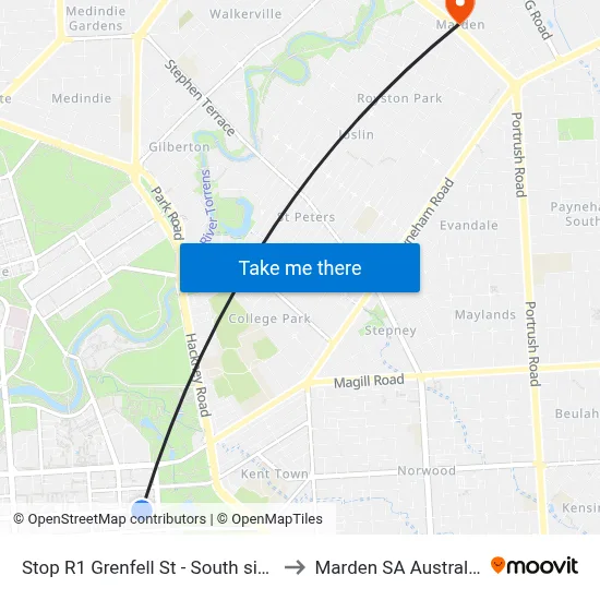 Stop R1 Grenfell St - South side to Marden SA Australia map
