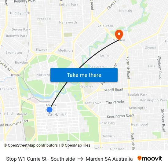 Stop W1 Currie St - South side to Marden SA Australia map