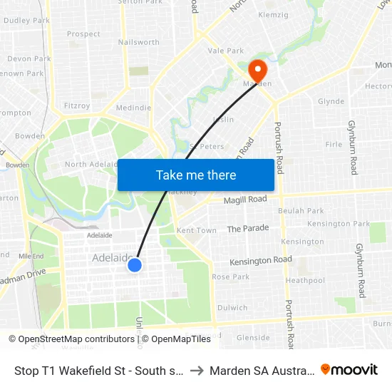 Stop T1 Wakefield St - South side to Marden SA Australia map