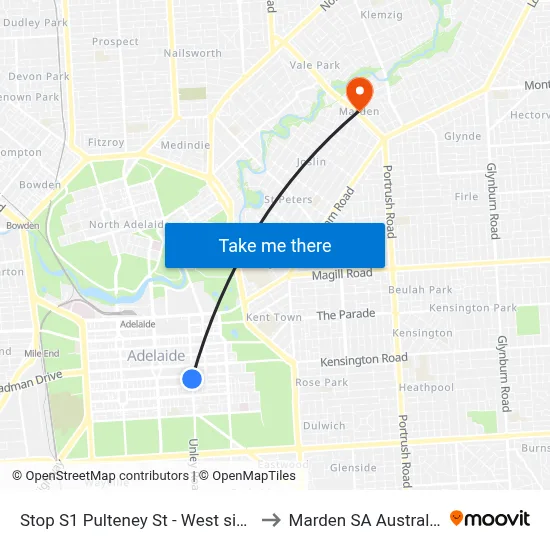 Stop S1 Pulteney St - West side to Marden SA Australia map