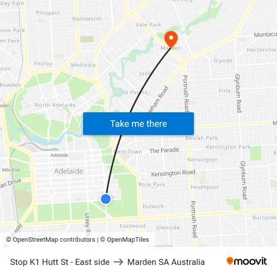 Stop K1 Hutt St - East side to Marden SA Australia map