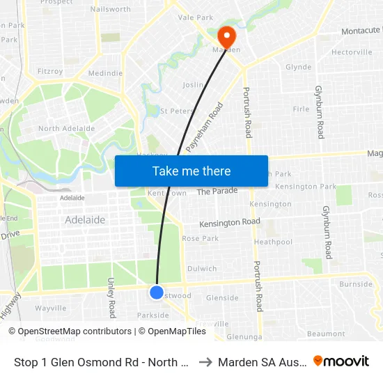 Stop 1 Glen Osmond Rd - North East side to Marden SA Australia map