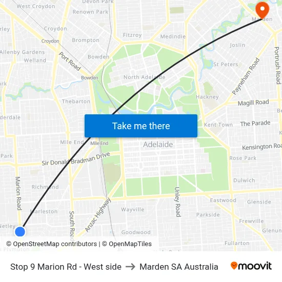 Stop 9 Marion Rd - West side to Marden SA Australia map