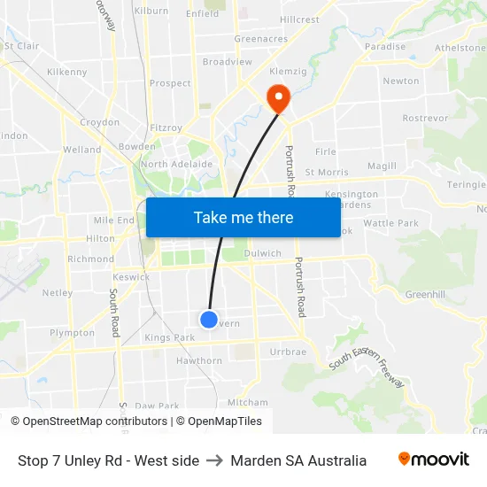 Stop 7 Unley Rd - West side to Marden SA Australia map