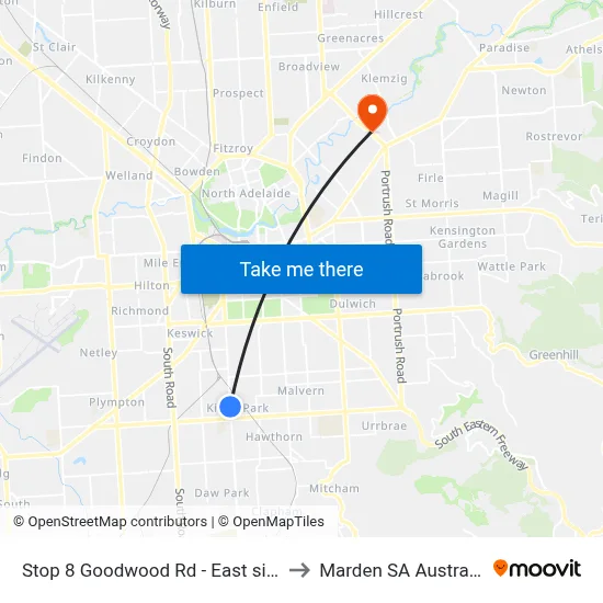 Stop 8 Goodwood Rd - East side to Marden SA Australia map
