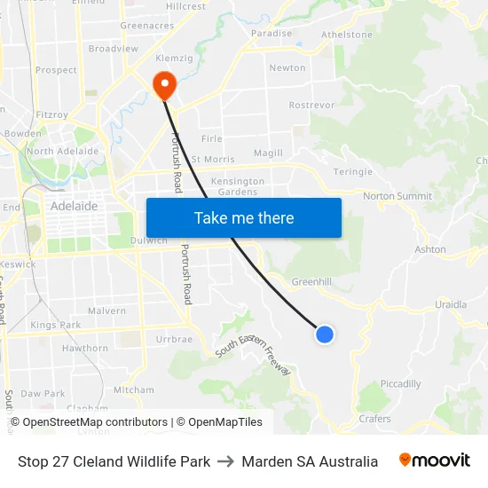 Stop 27 Cleland Wildlife Park to Marden SA Australia map